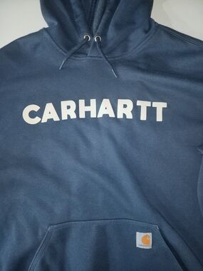 Carhartt Blue Hoodie with White Logo Drawstring XL